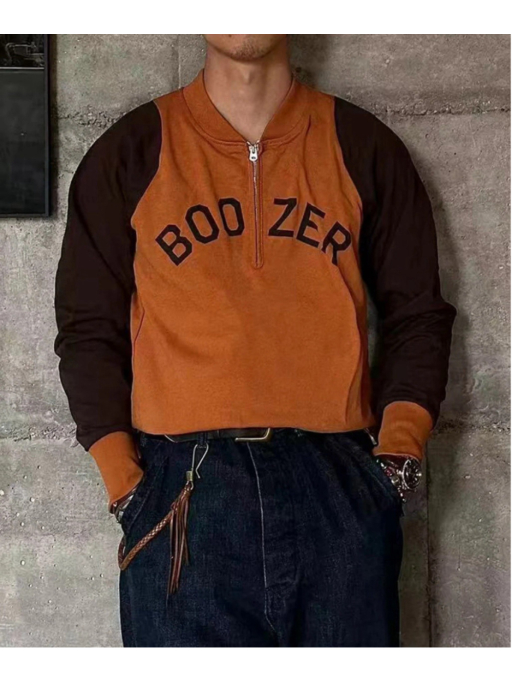 Quarter-Zip Rider Printed Long Sleeve T-Shirt - OrangeBronson Mfg 100% Cotton 44